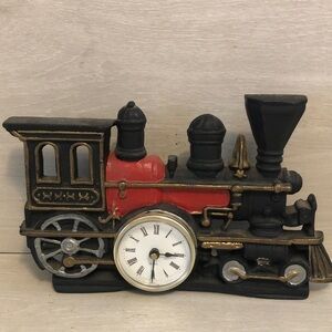 Vintage Cast Iron Locomotive Train Coal Engine Mantel Clock Yield House As Is *